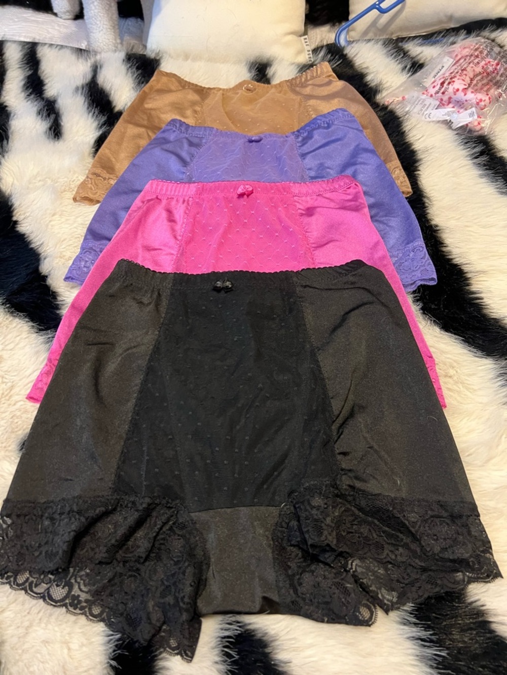 Classic Lace-Trim Boy Shorts in Black, Taupe, Bright Pink & Lavender 4 pack